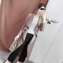 Plus Size Trench Coat Women 2019 Autumn Loose Elastic Miyake Pleated Solid Color Fashion Turn Down Collar Elegant Long Cardigan 2024 - buy cheap