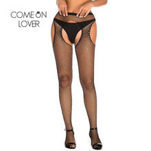 Comeonlover-medias de entrepierna abierta para mujer, pantis de red con diamantes de cintura media, caladas, con Espalda descubierta, HI3477 2024 - compra barato