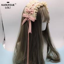 Japanese Style Headband Lolita Girls Sweet Layered Beige Floral Lace Bows Long Ribbons Hidden Clip Headwear Women Accessories 2024 - buy cheap