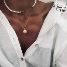 Kisswife colar de pérola feminino, colar boêmio com corrente, multicamada de pérola, jóias para gargantilha, vintage, moda 2020 2024 - compre barato