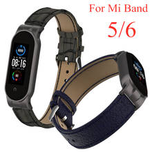 Correa de cuero para Xiaomi Mi Band 6 y 5, accesorio de pulsera de piel auténtica, color negro, NFC 2024 - compra barato