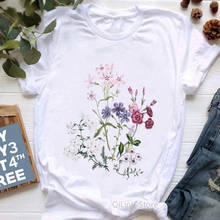 Women Aesthetic Plant T Shirt Summer Casual Female Tops Clothing Elegant Ladies Graphic Flower Floral Print Simple White T-Shirt 2024 - buy cheap