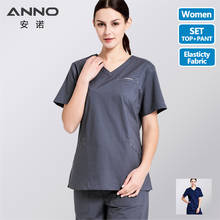 ANNO Cotton Scrubs Set Body Elasticity Nurse Uniform with Spandex Slim fit Fashion Nursing Dress Beauty Salon Work Wear 2024 - buy cheap