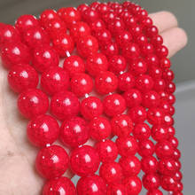 Cuentas de cuarzo redondas para fabricación de joyería, cristal de nieve roja Natural agrietado, accesorios para pulseras, 15 '', 6/8/10/12mm 2024 - compra barato