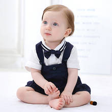 Moda bebê recém-nascido roupas de menino roupas verão infantil meninos cavalheiro terno gravata borboleta camisa suspensórios calças curtas confortável conjunto 2024 - compre barato