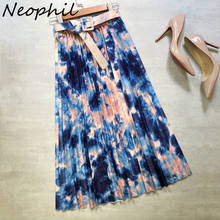 Neophil 2022 Summer Ladies Pleated Print Midi Skirt Women Fashion Vintage Elastic Waist Galaxy Pattern Sashes Femme Jupe S92D1 2024 - buy cheap