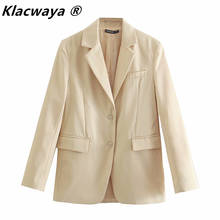 Klacwaya blusa feminina blazer estilo vintage, casaco de escritório com bolsos, manga longa, solto e chique, moda feminina 2021 2024 - compre barato
