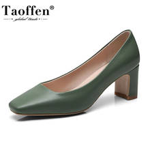 Taoffen 4 Color Women Square Toe Pumps Genuine Leather High Heels Shoes Women Hot Sale Office Work Party Pumps Size 33-40 2024 - buy cheap