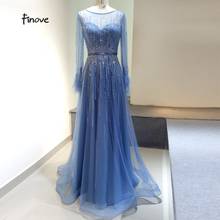 Finove lindo vestido de noite azul, vestidos a-linha, mangas longas, linha de pescoço, elegante e formal, 2020 2024 - compre barato