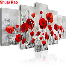 5 piece set 5d diy diamond painting red rose flower picture full square round diamond mosaic embroidery blaze Poppies, 2024 - buy cheap