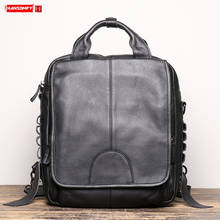 New Men's Genuine Leather Backpack Hand Bag Soft Black Real-leather Shoulder Bag Men Large Capacity Computer Backpack Flap Bag 2024 - buy cheap