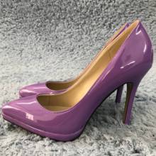 Sapatos de salto alto sensual roxo patente, sapatos populares para festa, escritório, primavera verão, novo bico fino, stiletto 12cm 2024 - compre barato