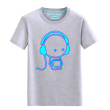 Camisa de algodão para meninos e meninas, camiseta luminosa de manga curta com estampa de mk musical para verão, roupas para crianças, 2020 2024 - compre barato