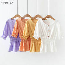 2021 Summer Korean New Waist Ruffled Long Sleeve Shirt Women Solid Color Pleated Flared Sleeve Top Female Blouses 2113866 2024 - buy cheap