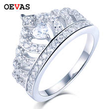 OEVAS Sparking full Zircon Crown Finger rings for women Top quality Solid 925 Sterling Silver Wedding party Bride band Jewelry 2024 - buy cheap