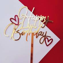 Decoração para comemoração aniversários infantis, decoração de bolo em acrílico com coração, amor, bebê, aniversário, topo de cupcake, festa de aniversário 2024 - compre barato