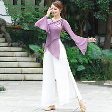 Novo fantasia de dança clássica feminina, camiseta e calça de manga longa de gaze para dança clássica oriental dql5048 2024 - compre barato