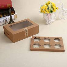 6 Hole Kraft Paper Cupcake Cake Box With Cake Tray Soap Pudding Dessert Food Packaging Box With Clear Window Wedding Gift Box 2024 - buy cheap