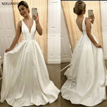 Plus Size Wedding Dress 2021 Cheap Satin Elegant A Line Floor Length Backless Bridal Gown Dresses 2024 - buy cheap