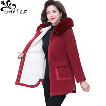 UHYTGF Elegant Mother 5XL Plus Size Jacket Quality Sheep Shearing Winter Woolen Coat Women New Hooded Casual Warm Outerwear 1252 2024 - buy cheap
