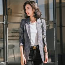 Fashion Ladies Causal Blazer Women Outerwear Jackets Coats Long Sleeve Slim Work Wear Clothes Grey Plaid 2024 - buy cheap