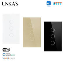 Unkas-interruptor analógico padrão eua, wi-fi, 3 gang, 1 way, touch, painel de vidro cristalino, ewelink, smart home, zero e fire line, interruptor sem fio 2024 - compre barato