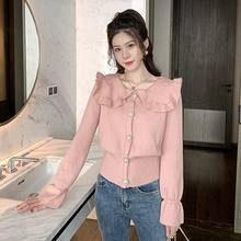 Cardigã rosa feminino primavera 2020 estilo coreano gola plissada manga solta breasted camisola de lã de malha tops roupas de malha t430 2024 - compre barato