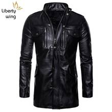 Chaqueta de piel sintética para Hombre, abrigo largo, cortavientos, color negro, talla grande, M-5XL 2024 - compra barato