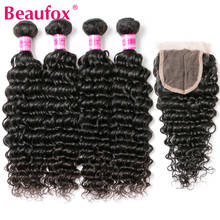 Beaufox Indian Hair Weave 4 Bundles With Closure Indian Deep Wave Bundles With Closure Remy Human Lace Closure With Bundles 2024 - buy cheap