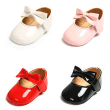 Обувь для новорожденных девочек, обувь из искусственной кожи с пряжкой, обувь для первых шагов с бантом, красные, черные, розовые, белые, мягкая нескользящая обувь для кроватки 2024 - купить недорого