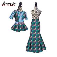 African Women Clothes 2 Piece Sets Short Sleeves Top Shirts and Skirts Match Lace Ankara Bazin Riche Dashiki Party Costume WY440 2024 - buy cheap