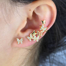 fashion cz sparking girl women jewelry mismatched stud cute lovely butterfly earring gold color silver color 2024 - buy cheap