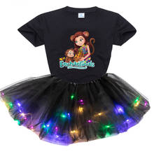 Conjunto de vestido tutu de verão para meninas, roupas 2 peças para crianças pequenas, vestido de festa com led e luz, fantasia de princesa para meninas 2024 - compre barato