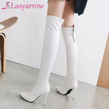 Lasyarrow Super High Heels Over The Knee Boots Women Thigh High Boots Ladies Autumn Winter Long Boots Shoes Black White 2024 - buy cheap