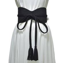 Fashion Women Solid Color Faux Leather Tassel Bow Tie Wide Belt Corset Waistband 2024 - buy cheap