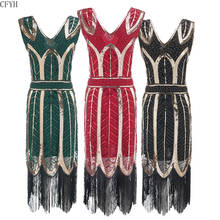 1920s винтажные Вечерние Платья с цветочным рисунком в стиле Грейт Гэтсби, с v-образным вырезом, без рукавов, с блестками, с бисером, с кисточками, Vestidos Feminina 1920 2024 - купить недорого