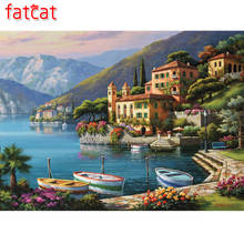 FATCAT 5d diy Diamond Painting Seaside town house Diamond Embroidery landscape Full Square Round Mosaic stickers decor AE529 2024 - buy cheap