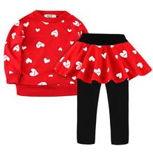 2020 new Baby Girl Clothing Set Heart-shaped Print Bow Cute 2PCS  Set Children Cloth Suit Top Tshirt + Pants High quality 2-7Y 2024 - buy cheap