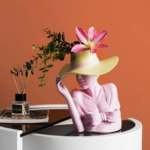 Criativo europeu-estilo chapéu menina escultura retrato vaso flores secas arranjo sala de estar decoração para casa artesanato 2024 - compre barato