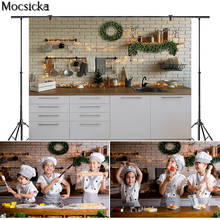 Mocsicka Christmas Photography Background Wreath kitchen Kitchenware Backdrop Children Portrait photo Decoration Props Studio 2024 - buy cheap