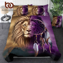 Conjunto de cama 3 peças beddingoutlet leão coberta de sonhos capa de edredom paisagem 3d montanhas conjunto de cama roxo marrom animal roupas de cama 2024 - compre barato