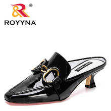 Royyna sandálias femininas de couro legítimo, novas sandálias design da moda, pés ponteiros, chinelos para mulheres, 2021 2024 - compre barato