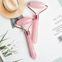 Rolo de massagem facial jade rosa, rolo de cristal rosa massageador facial de pedra natural rosa, rolo de massagem para beleza rosa jade 2024 - compre barato
