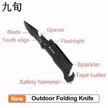 Jiuxun Outdoor Folding Knife 7 in 1 Multi-function Knife Flashing Opener Safety Hammer Outdoor Camping Tool Folding Knife 2024 - buy cheap