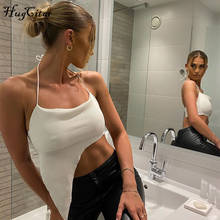 Hugciter 2020 Halter Sleeveless White Irregular Sexy Crop Top Autumn Winter Women Fashion Camis Club Clothing 2024 - buy cheap