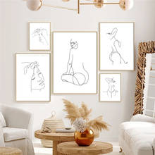Retrato nórdico para decoração de casa, figuras femininas para desenho em uma linha, arte em tela para parede, sala de estar, quarto 2024 - compre barato