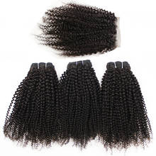 Afro Kinky Curly Bundles With Closure Transparent 4x4 Lace Free Part Natural Black Remy Human Hair Weave 10-30 inch BOBBI 2024 - buy cheap