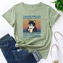 Camiseta de algodón para mujer, ropa de talla grande 5XL con estampado de gato café, camisetas gráficas de manga corta, camiseta informal de cuello redondo para mujer de gran tamaño 2024 - compra barato