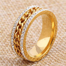 Женское Двухрядное кольцо из нержавеющей стали, с инкрустацией кристаллами 2024 - купить недорого