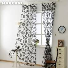 NAPEARL Organza Tulle Curtains Leaf Design White Sheer Fabrics Kitchen Door Panel Transparent Window 2024 - buy cheap